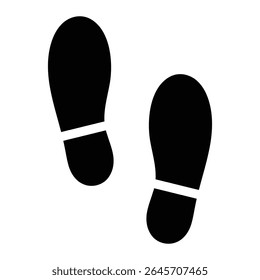 Ícone de vetor de pegadas de sapato. Símbolo de silhueta de passos para caminhada, trilha, caminho de pedestres, direção ou projeto de rastreamento. Ilustração isolada em preto.