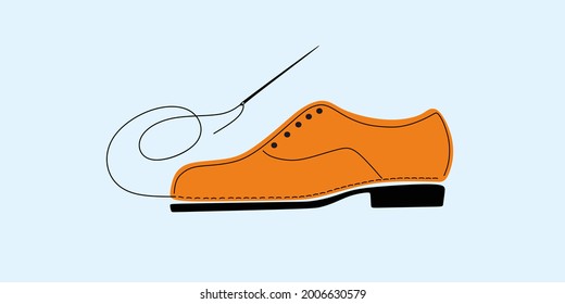 Shoe, footwear sewing and repair. Tailored handmade bespoke shoe, footwear.Bootmaker, shoemaker, cobbler tools. Сustom shoe atelier, workshop. DIY shoemaking.Colorful isolated flat vector illustration