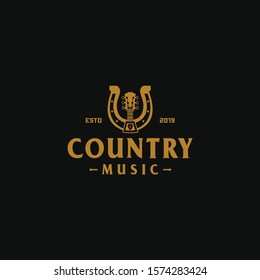 Shoe Horse and Combination Country Guitar Music Western Vintage Retro Bar logo design