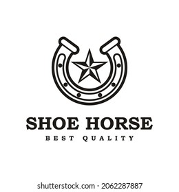 Shoe Horse for Country, Western, Cowboy Ranch logo design inspiration, emblem with a horseshoe.
