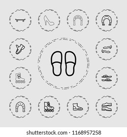 Shoe icon. collection of 13 shoe outline icons such as horseshoe, slippers, boot, roller skate, skating. editable shoe icons for web and mobile.