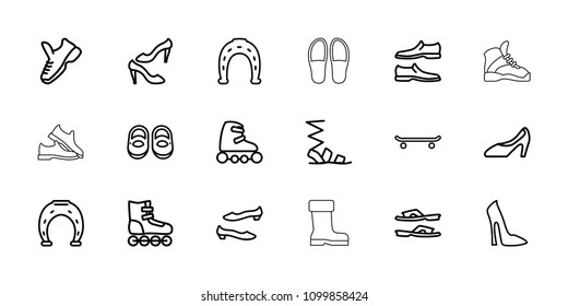 Shoe icon. collection of 18 shoe outline icons such as baby shoes, woman shoe, slippers, sandals, roller skate, skating, skate rollers. editable shoe icons for web and mobile.