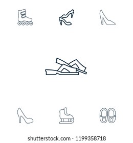 Shoe icon. collection of 7 shoe outline icons such as slippers, roller skate. editable shoe icons for web and mobile.