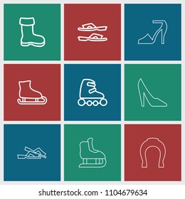 Shoe icon. collection of 9 shoe outline icons such as boot, slippers, ice skating, skate rollers. editable shoe icons for web and mobile.
