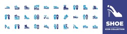 Shoe  Icon Collection. Duotone Color. Vector Illustration. Containing Slippers, Sport Shoe, Sport Shoes, Shoes, Boots, Shoe, Flip Flops, Boot, High Heels, Climbing Shoes, Ballet, High Heel.