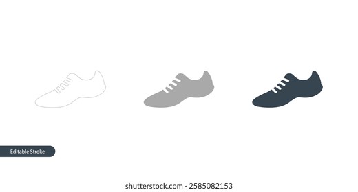 Shoe Icon in Editable Stroke Outline, Fill, and Flat Color Styles, Isolated on White Background, Vector Illustration