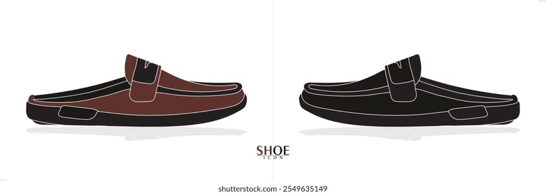 Icono del zapato, calzado, bota, zapatilla de deporte, suelas, zapatos de mocasín chico, chico, zapatos de hombre, icono, Vector
