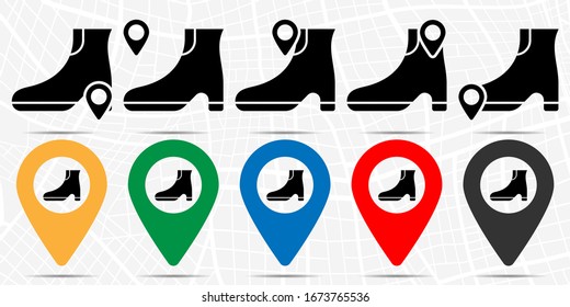 Icono de zapato en conjunto de ubicaciones. Glifo simple, elemento de ilustración plana de iconos del tema del otoño
