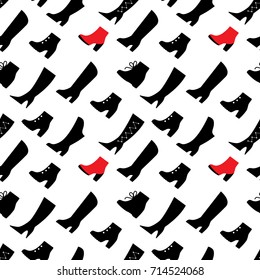 Shoe icon seamless pattern. Endless background made of miscellaneous footwear silhouettes