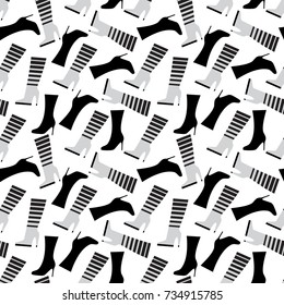 Shoe icon seamless pattern. Endless background made of miscellaneous footwear silhouettes