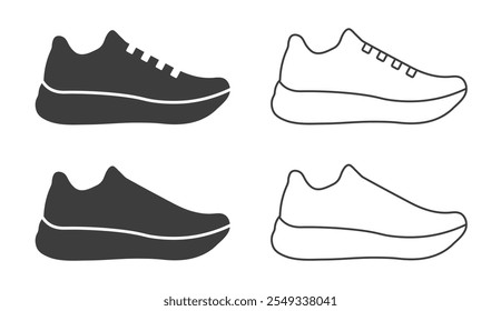 Shoe icon symbol shape. Sneakers logo sign silhouette. Sport running trainer shoes. Vector illustration image. Isolated on white background.