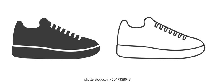 Shoe icon symbol shape. Sneakers logo sign silhouette. Sport running trainer shoes. Vector illustration image. Isolated on white background.