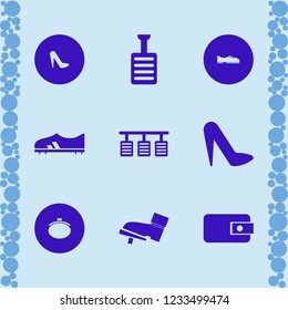shoe icon. shoe vector icons set foot on the pedal, men shoes, purse and pedal