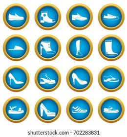 Shoe icons blue circle set isolated on white for digital marketing