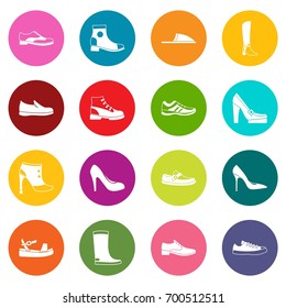 Shoe icons many colors set isolated on white for digital marketing