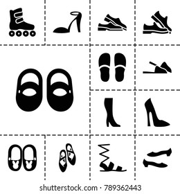 Shoe icons. set of 13 editable filled shoe icons such as baby shoes, woman shoe, heel sandals, slippers, sandals, woman boot