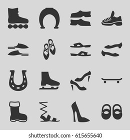 Shoe icons set. set of 16 shoe filled icons such as boot, baby shoes, woman shoe, slippers, sandals, shoe, trainers, ice skate, roller skate