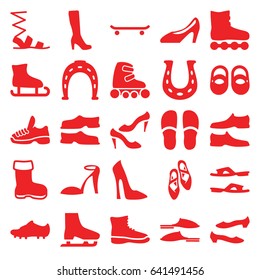 Shoe icons set. set of 25 shoe filled icons such as boot, baby shoes, woman boot, woman shoe, heel sandals, horseshoe, slippers, sandals, man shoe, skate rollers
