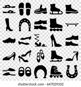 Shoe icons set. set of 25 shoe filled icons such as baby shoes, woman boot, woman shoe, heel sandals, horseshoe, slippers, sandals, man shoe, skate rollers, soccer trainers