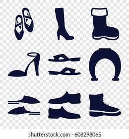 Shoe icons set. set of 9 shoe filled icons such as boot, woman boot, heel sandals, slippers, man shoe, ballet shoes