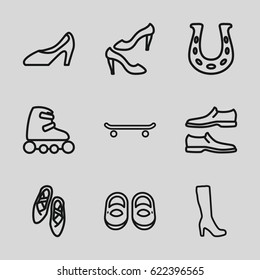 Shoe icons set. set of 9 shoe outline icons such as baby shoes, woman boot, man shoe, shoe, skate rollers