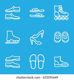 Shoe icons set. set of 9 shoe outline icons such as baby shoes, slippers, ice skate, boot