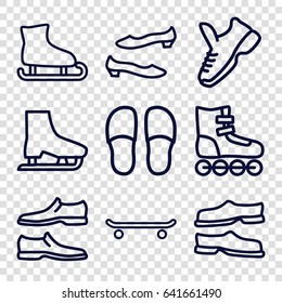 Shoe icons set. set of 9 shoe outline icons such as slippers, trainers, ice skate, roller skate, skating