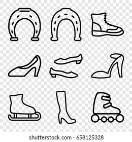 Shoe icons set. set of 9 shoe outline icons such as woman boot, heel sandals, horseshoe, shoe, skate rollers, boot