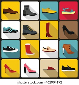 Shoe icons set in flat style. Men and women shoes set collection vector illustration