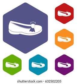 Shoe icons set hexagon isolated vector illustration