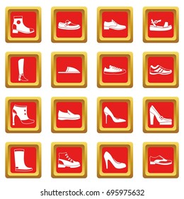 Shoe icons set in red color isolated vector illustration for web and any design