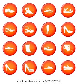 Shoe icons vector set of red circles isolated on white background