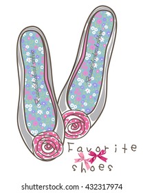shoe illustration. Cute cloth shoes. Child t-shirt print