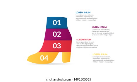 shoe Infographic design with options or list. Infographic of fashion business concept for presentations, banner, workflow layout, process diagram, flow chart and how it work