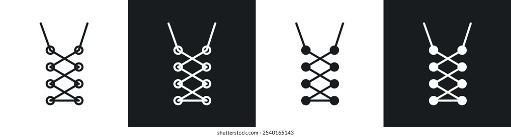 Shoe lace icon set. Vector symbols in black and white colors.