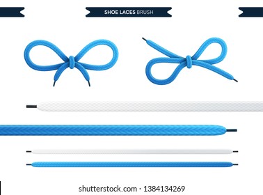 Shoe laces brush set isolated on a white background. Blue color. Realistic lace knots and bows. Modern simple design. Flat style vector illustration. svg
