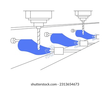 Shoe last abstract concept vector illustration. Process of making shoe last using machine, light industry, footwear production, boot manufacturing, sneakers design project abstract metaphor.