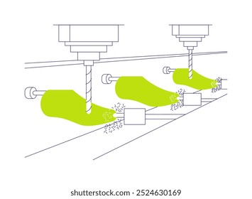 Shoe last abstract concept vector illustration. Process of making shoe last using machine, light industry, footwear production, boot manufacturing, sneakers design project abstract metaphor.