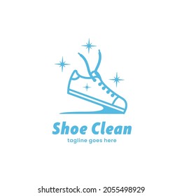 Shoe laundry business logo. Blue shoe clean shining logo icon