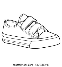 Shoe Line Drawing. Shoes sneaker outline drawing vector, black line sneaker. vector Illustration.