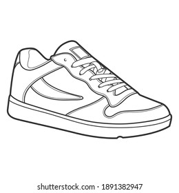 Shoe Line Drawing. Shoes sneaker outline drawing vector, black line sneaker. vector Illustration.