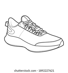 Shoe Line Drawing. Shoes sneaker outline drawing vector, black line sneaker. vector Illustration.