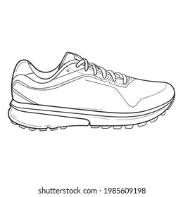 Shoe Line Drawing. Shoes sneaker outline drawing vector, black line sneaker. vector Illustration.