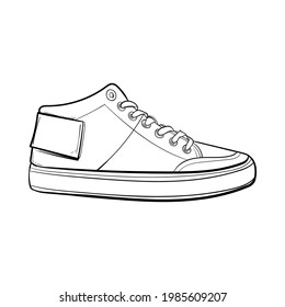 Shoe Line Drawing. Shoes sneaker outline drawing vector, black line sneaker. vector Illustration.