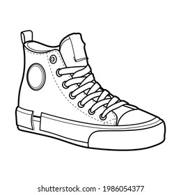 Shoe Line Drawing. Shoes sneaker outline drawing vector, black line sneaker. vector Illustration.