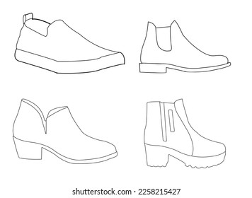 Shoe Line Drawing. Shoes sneaker outline drawing vector,   Illustration. Download the   outline drawing vector, Sneakers drawn in a sketch style, black line  trainers template outline,  Illustration.
