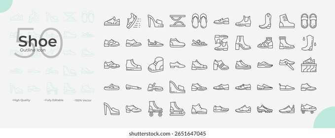 Shoe Line Editable Icons set. Vector illustration in modern thin line style of shoe icons: horseshoe, running, footwear, etc