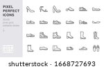 Shoe line icon set. High heels sandal, cowboy boots, hiking footwear, sneakers, slipper minimal vector illustrations. Simple outline signs for fashion application. 30x30 Pixel Perfect. Editable Stroke
