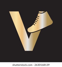 Shoe Logo Combine With Letter V Vector Template