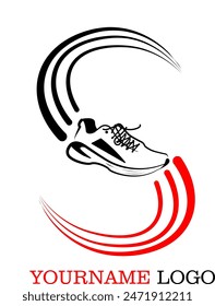 shoe logo design, in red and black which symbolizes the glory of a shoe company. This logo is suitable for shoe brands